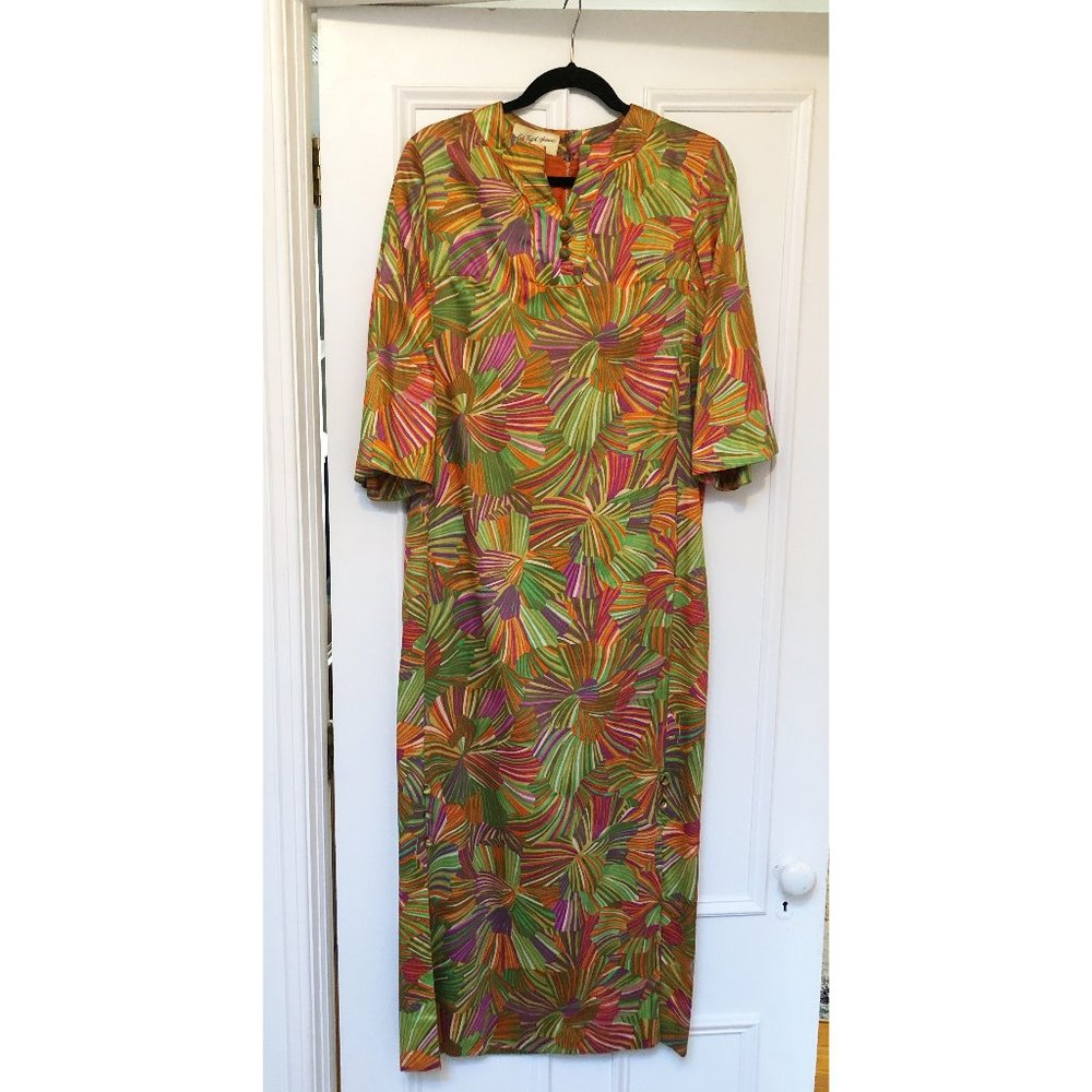 Saks Fifth Avenue Vintage 1960's Multicolor Caftan Mrs Roper Hostess Dress, S